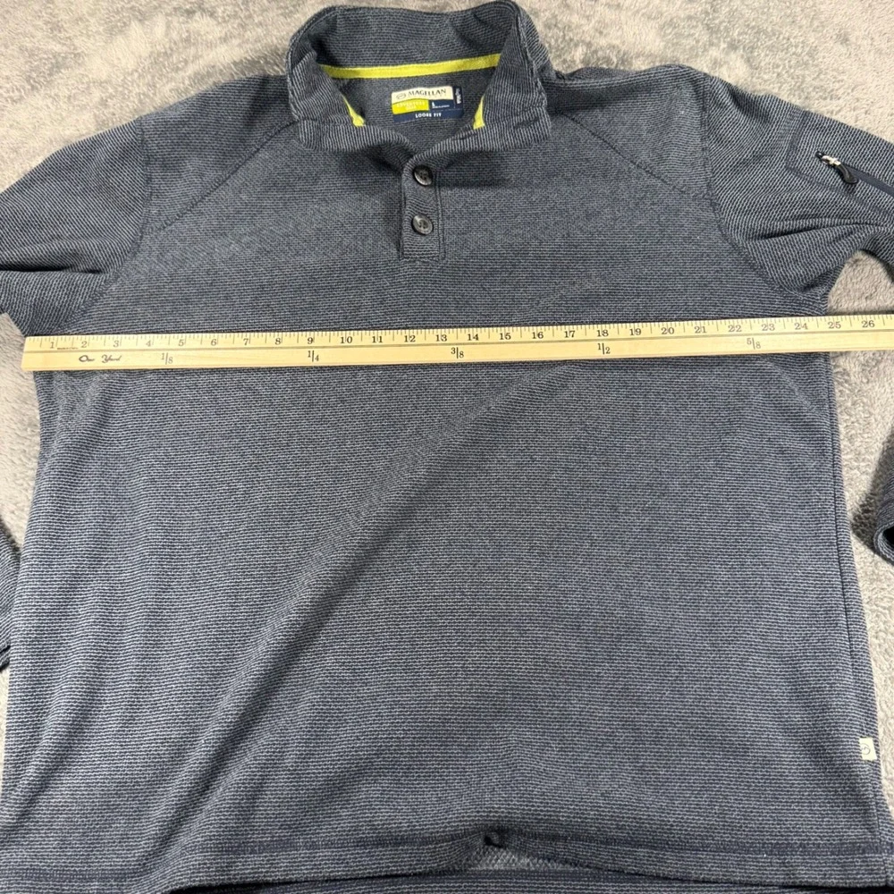 Magellan Outdoors Mens Blue Textured Pullover Mock Neck Button Loose Fit Large‎